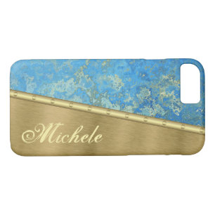 Gold and Blue Quartz Monogrammed iPhone 8/7 Case