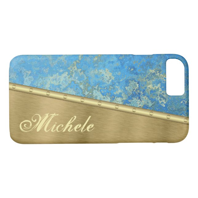 Gold and Blue Quartz Monogrammed Case-Mate iPhone Case (Back (Horizontal))