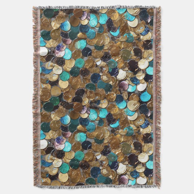 Gold and blue Sequins burning man Throw Blanket (Front Vertical)