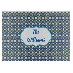 Gold and Blue Star of David Cutting Board