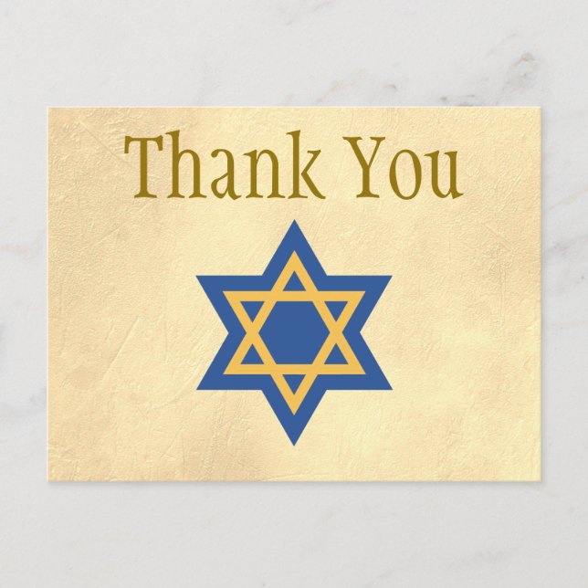Gold and Blue Star of David Thank You Postcard (Front)