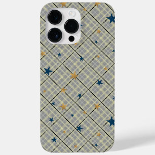 Gold and blue stars on a grey checkered background Case-Mate iPhone 14 pro max case