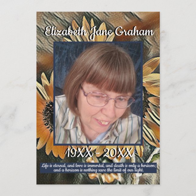 Gold and Blue Sunflower Art | Photo | Funeral Programme (Front)