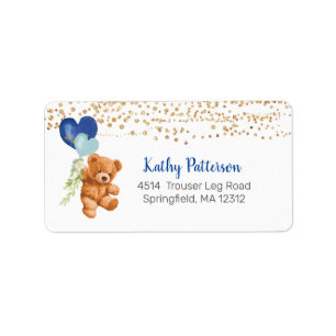 Gold and Blue Teddy Bear Return Address Label