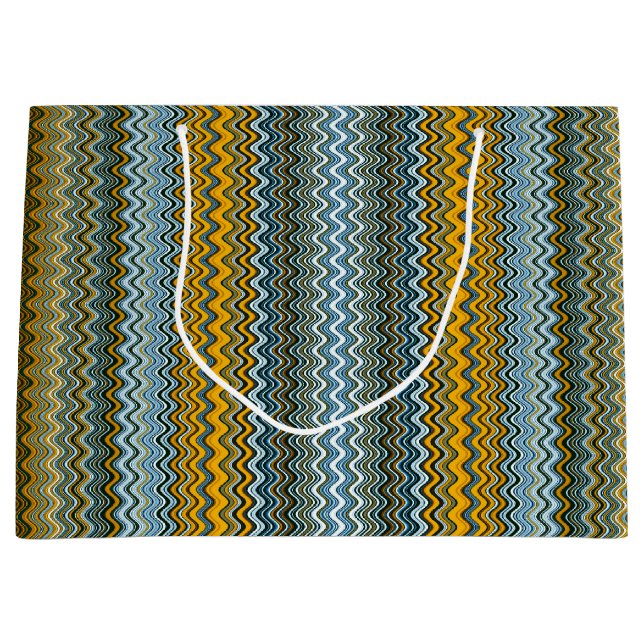 Gold and Blue Wavy Stripes Large Gift Bag (Front)