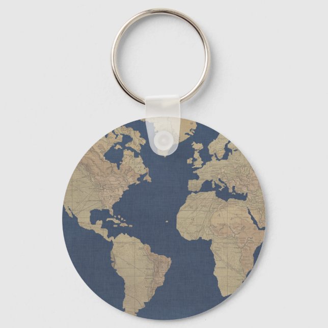 Gold and Blue World Map Key Ring (Front)
