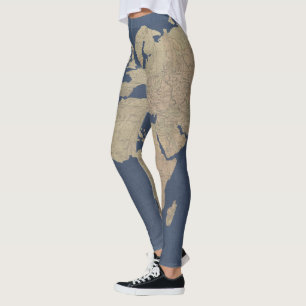 Gold and Blue World Map Leggings