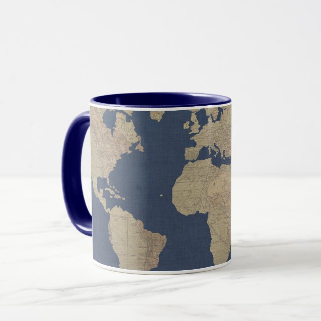 Gold and Blue World Map Mug (Front Left)