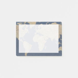 Gold and Blue World Map Post-it Notes