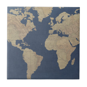 Gold and Blue World Map Tile