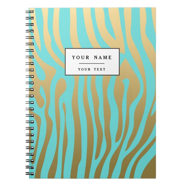 Gold and Blue Zebra Stripes Pattern Notebook (Front)
