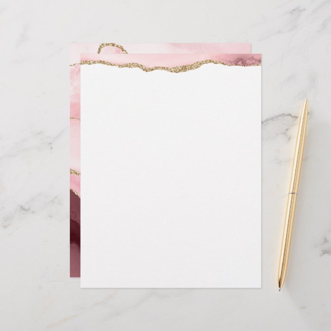 gold and blush agate  custom letterhead (Front/Back In Situ)