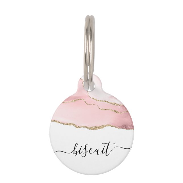 gold and blush agate personalised pet tag (Back)