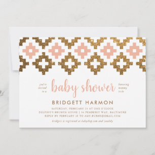 Gold and Blush Boho Aztec Baby Shower Invitation