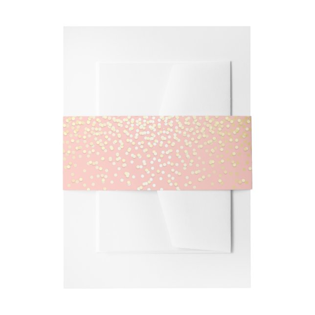 Gold and Blush Confetti Dots Wedding Invitation Belly Band (Front Example)