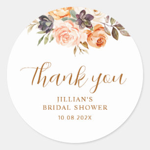 gold and blush fall floral bridal shower classic round sticker