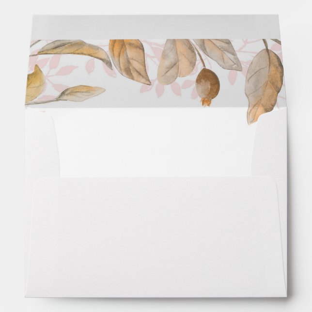 Gold and Blush Floral Bohemian Watercolors Wedding Envelope (Back (Bottom))