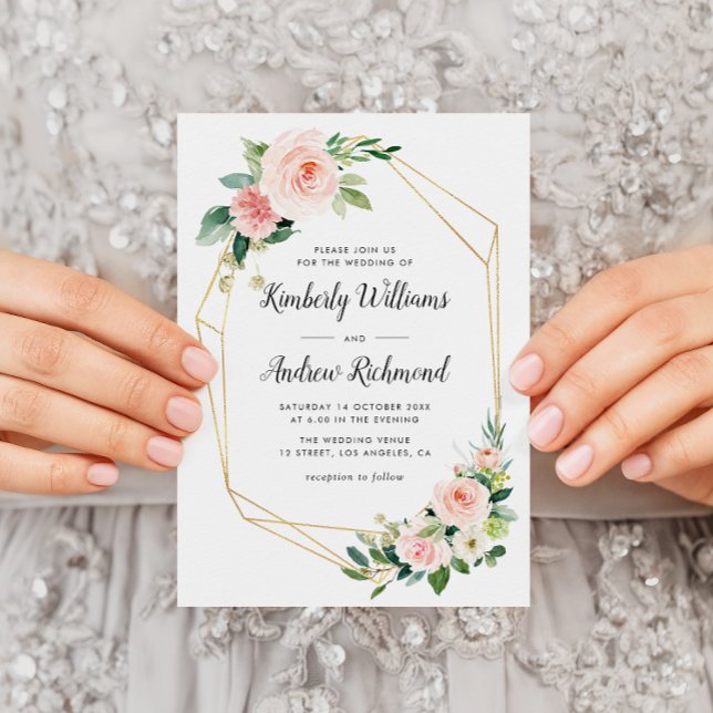 gold and blush floral geometric wedding invitation (Creator Uploaded)