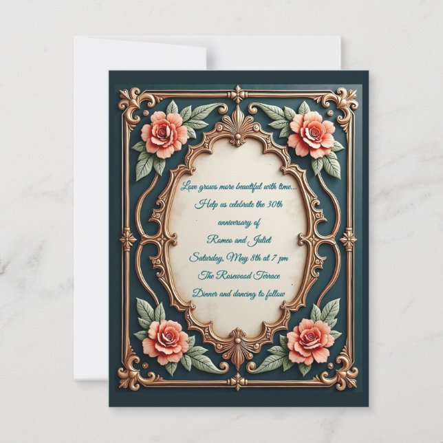 Gold and Blush Floral Printed Invitations (Front)