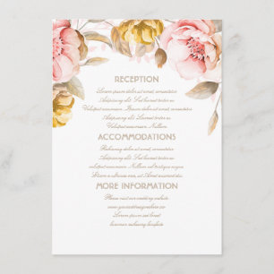 Gold and Blush Floral Wedding Information Guest Enclosure Card