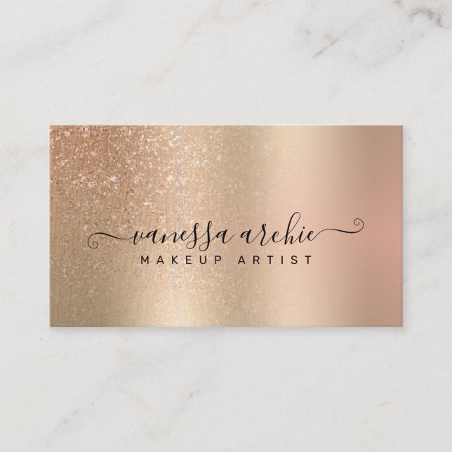 Gold and Blush Glitter Metallic Foil Business Card (Front)