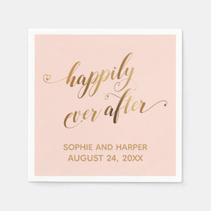 Gold and Blush Happily Ever After Hearts Script Napkin