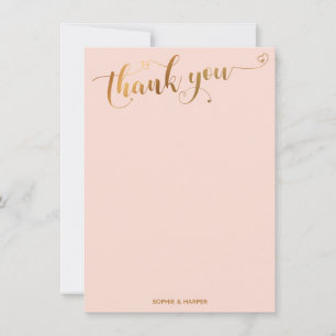 Gold and Blush Pink Thank You Calligraphy & Hearts Card