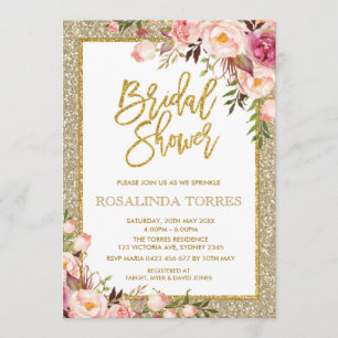 Gold and Blush Roses Bridal Wedding Shower Invite