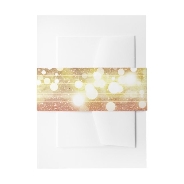 Gold and Blush String Lights Wedding Invitation Belly Band (Front Example)