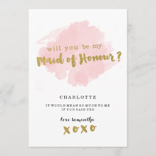 Gold and Blush Will You Be My Maid of Honor? Invitation