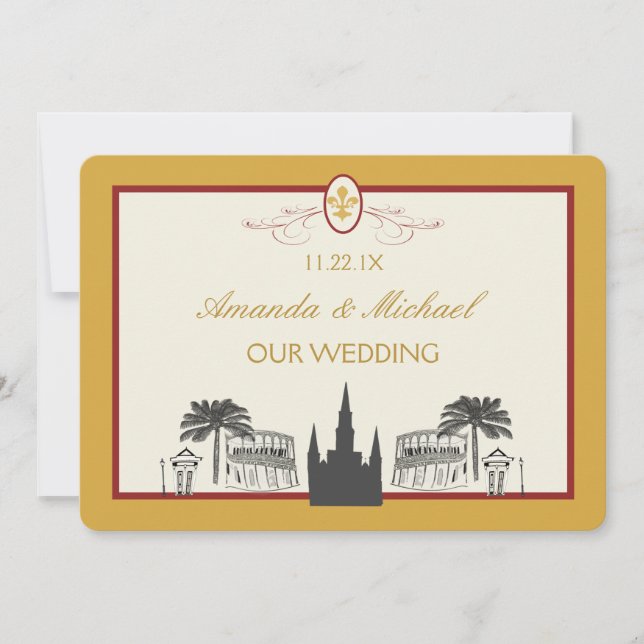 Gold and Bordeaux New Orleans Scenes Save the Date (Front)