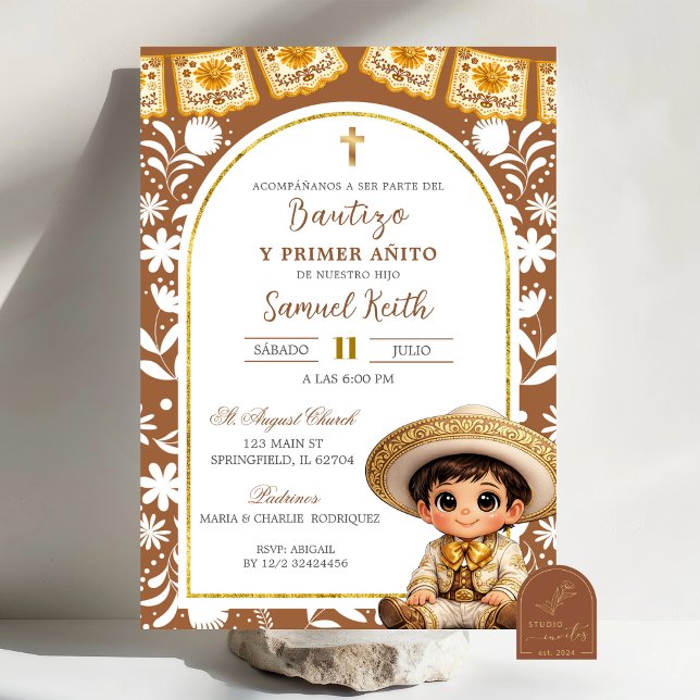 Gold and Brown Arch Cielito Lindo Baptism First Bi Invitation (Creator Uploaded)