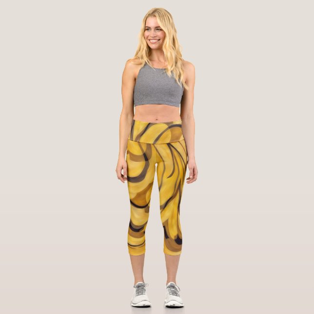 Gold and Brown Capri Yoga Leggings (Front)