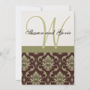 Gold and Brown Damask Monogram Wedding Invitation