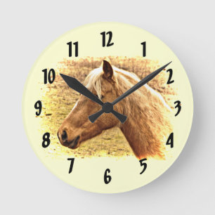 Gold and Brown Horse Animal Clock