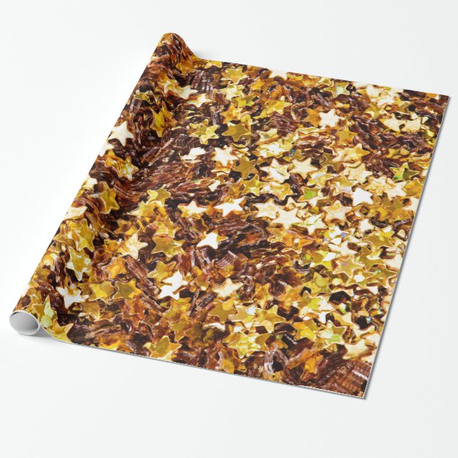 Gold And Brown Stars Wrapping Paper (Unrolled)