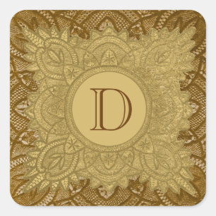 Gold and Brown Vintage Monogram Wedding V26 Square Sticker