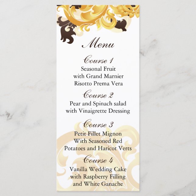 "gold and brown" Wedding menu (Front)