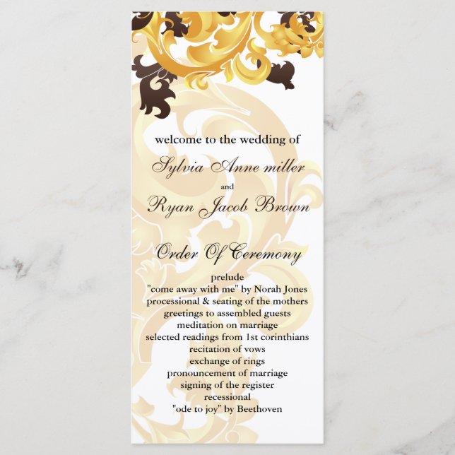"gold and brown" Wedding program Programme (Front)