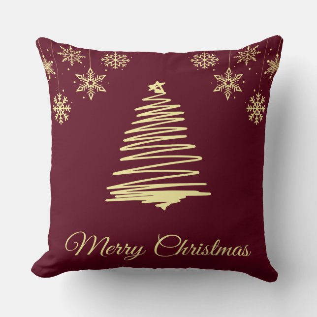 Gold and Burgandy Christmas Pillow (Front)