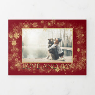Gold and Burgundy 5-Photo Holiday Tri-Fold Holiday Card