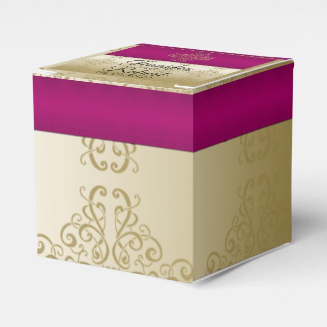 Gold and Burgundy Damask Posh Wedding Favour Box (Front Side)