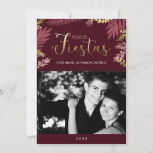 Gold and Burgundy Felices Fiestas Holiday Card