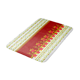Gold and Burgundy Floral Accented Bath Mat