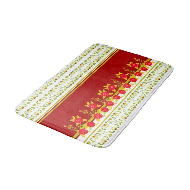 Gold and Burgundy Floral Accented Bath Mat (Angled)
