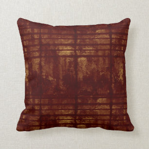 Gold and Burgundy Grungy Lines and Splashes Cushion