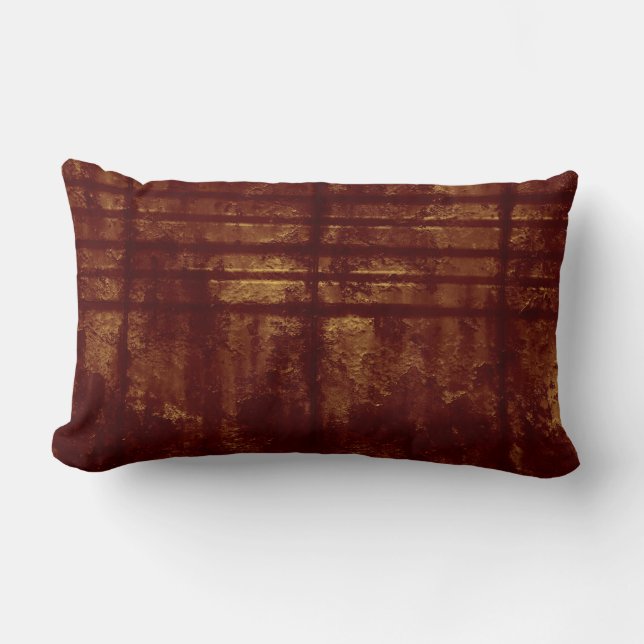 Gold and Burgundy Grungy Lines and Splashes Lumbar Cushion (Front)