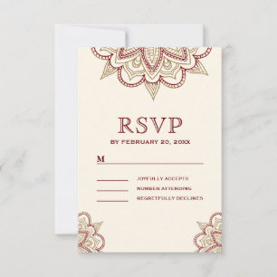 Gold and Burgundy Henna Mehndi Wedding RSVP Card
