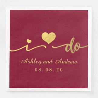 Gold and BUrgundy I Do | Wedding Napkin