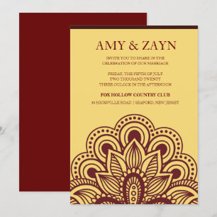 Gold and Burgundy Indian Wedding Invitation